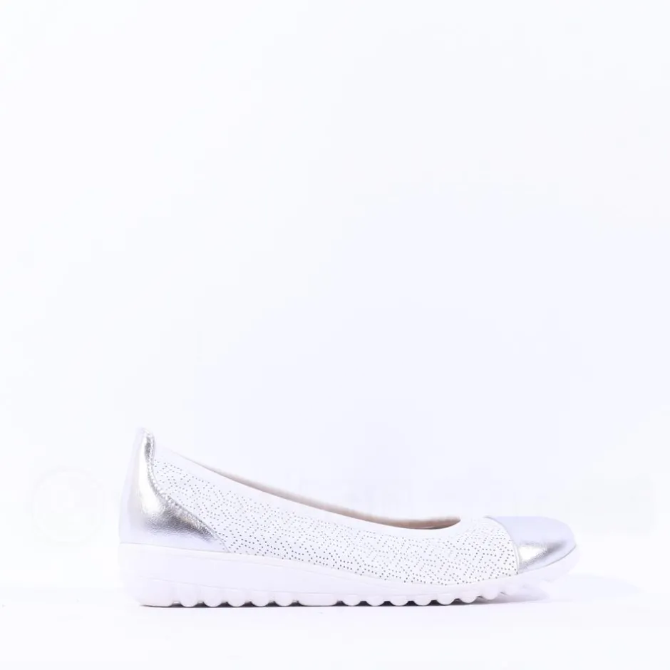 Women Caprice Faby Toe Cap Low Wedge Pump - White Silver