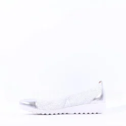 Women Caprice Faby Toe Cap Low Wedge Pump - White Silver