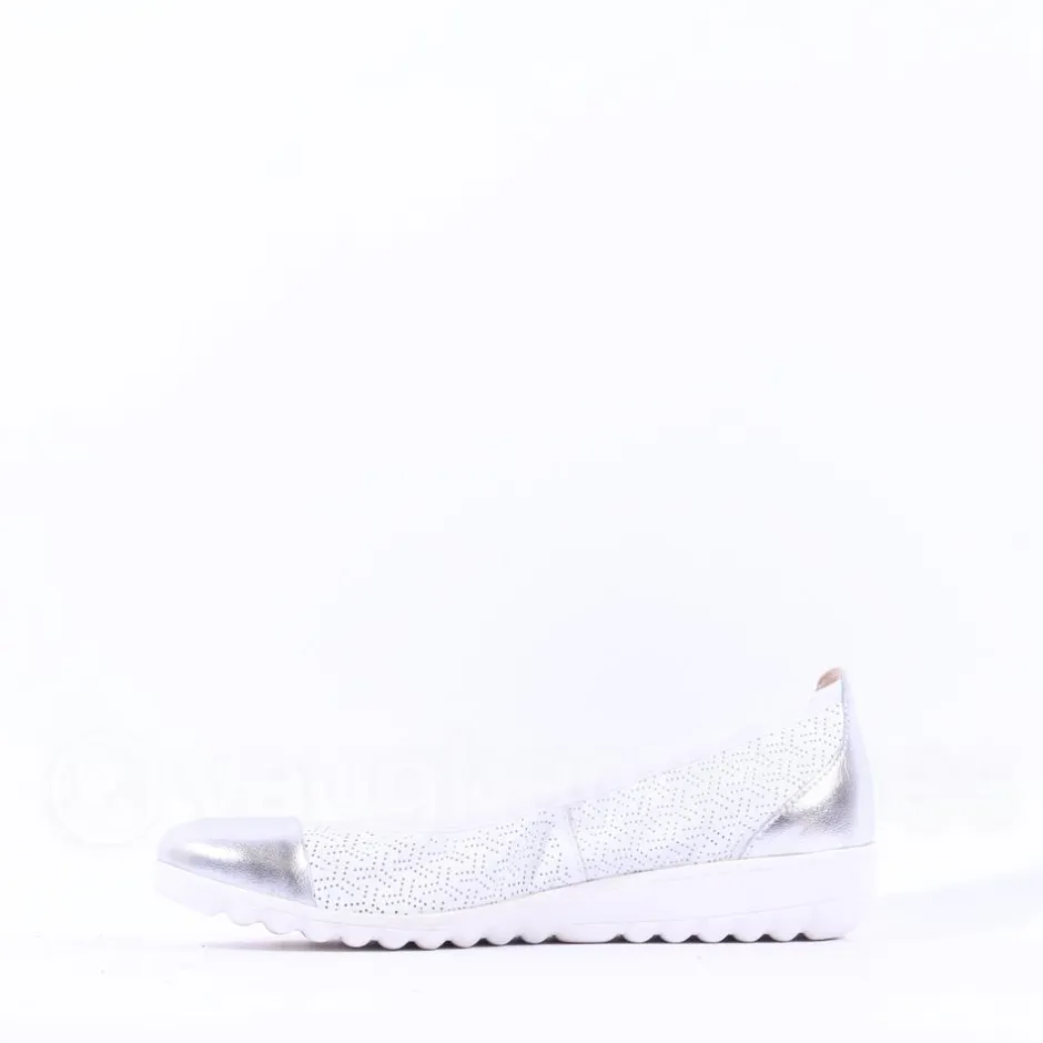 Women Caprice Faby Toe Cap Low Wedge Pump - White Silver