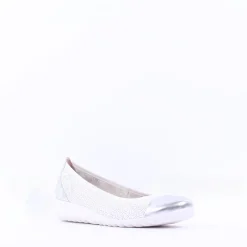 Women Caprice Faby Toe Cap Low Wedge Pump - White Silver