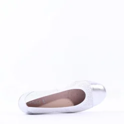 Women Caprice Faby Toe Cap Low Wedge Pump - White Silver