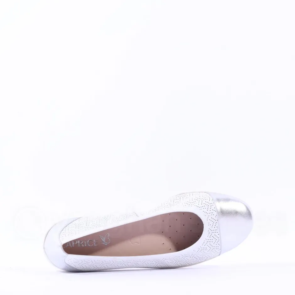 Women Caprice Faby Toe Cap Low Wedge Pump - White Silver