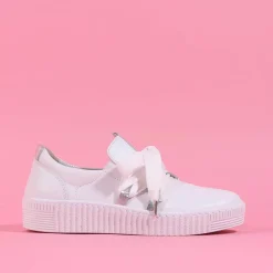 Women Gabor False Ribbon Lace Trainer Waltz - White Leather