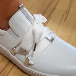 Women Gabor False Ribbon Lace Trainer Waltz - White Leather