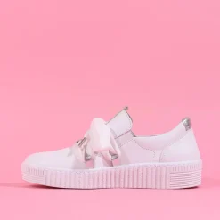 Women Gabor False Ribbon Lace Trainer Waltz - White Leather