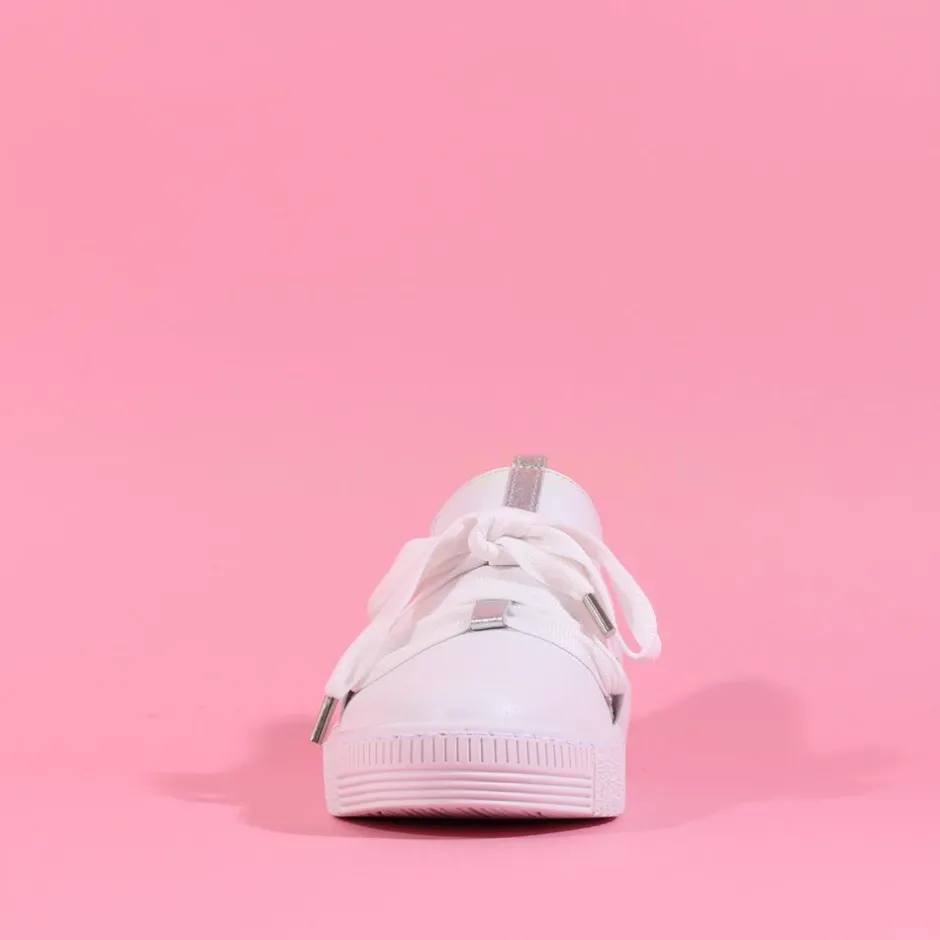 Women Gabor False Ribbon Lace Trainer Waltz - White Leather