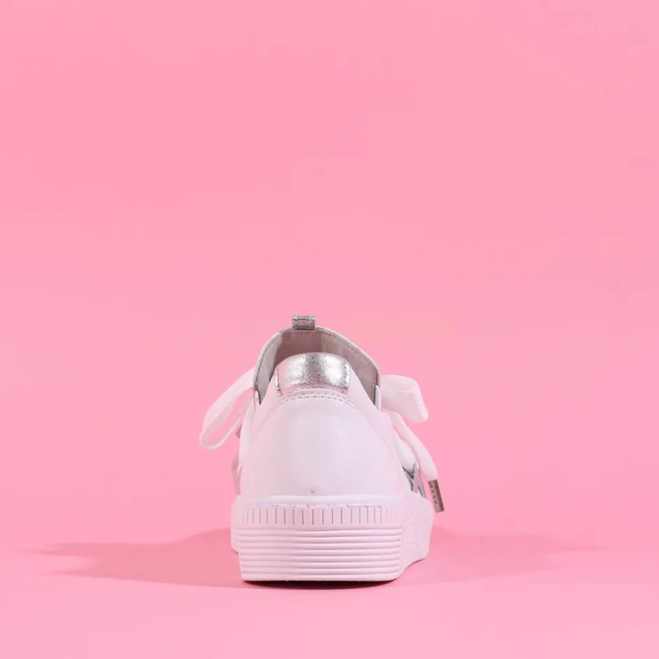 Women Gabor False Ribbon Lace Trainer Waltz - White Leather