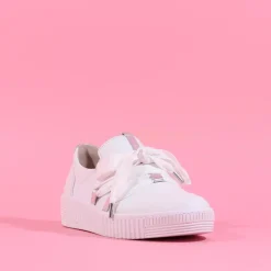 Women Gabor False Ribbon Lace Trainer Waltz - White Leather