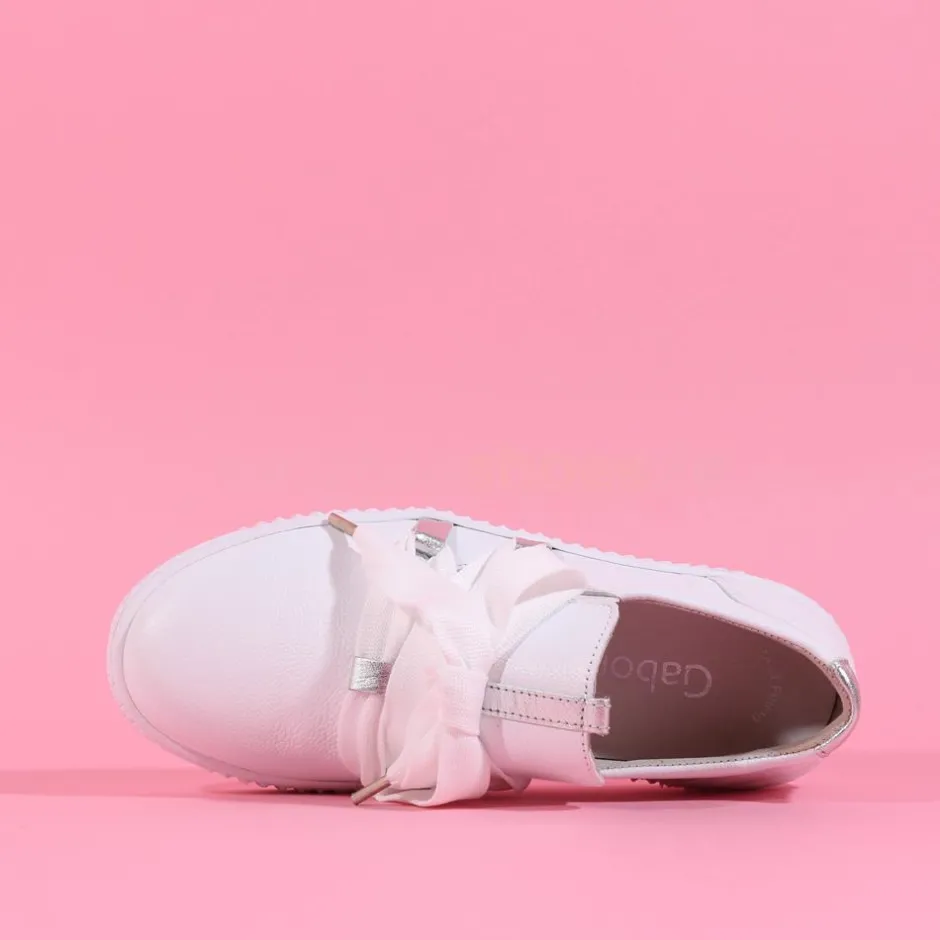 Women Gabor False Ribbon Lace Trainer Waltz - White Leather