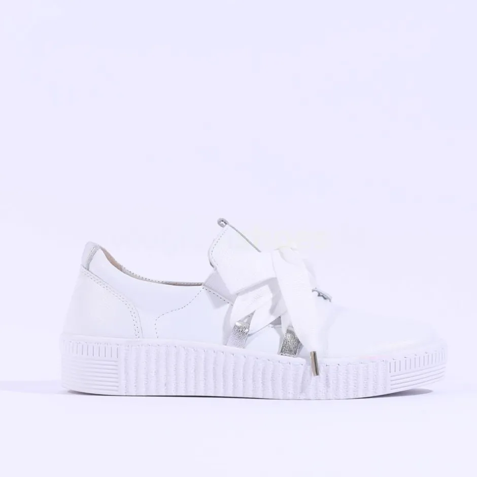 Women Gabor False Ribbon Lace Trainer Waltz - White Leather