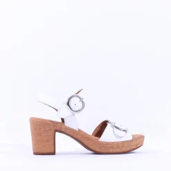 Women Gabor Fantastica Cork Block Heel Sandal - White Leather