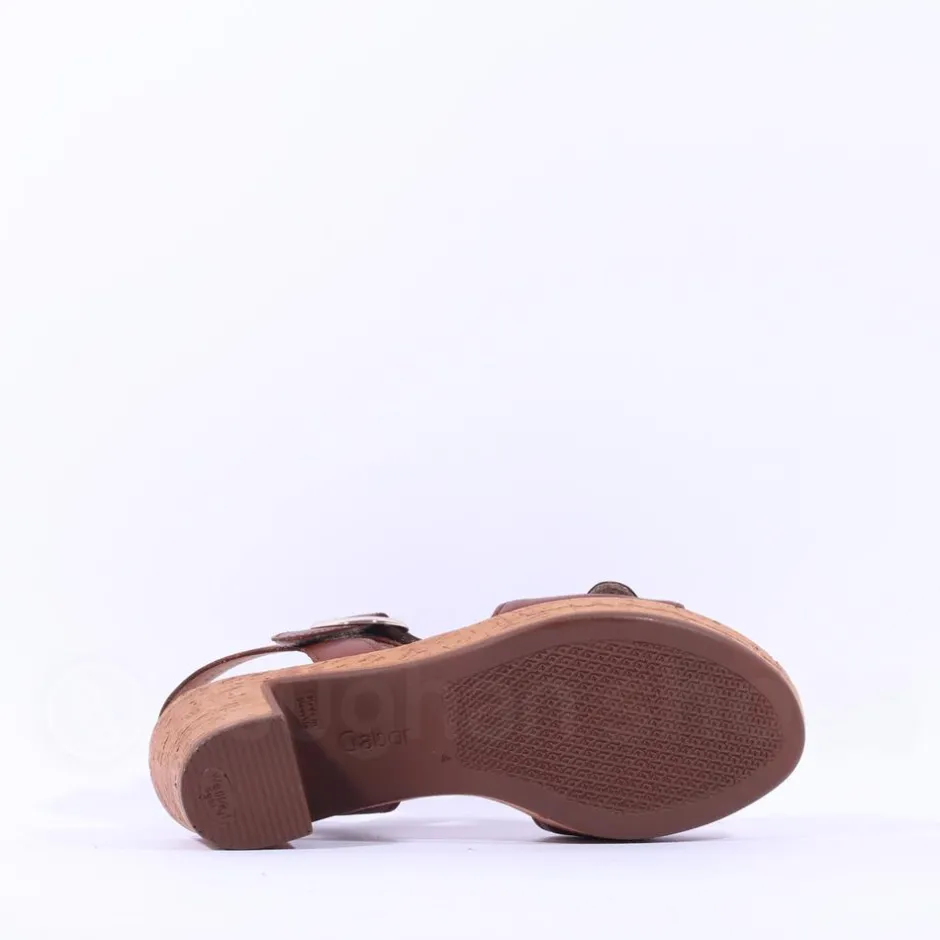 Women Gabor Fantastica Cork Block Heel Sandal - Tan Leather