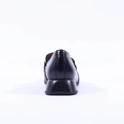 Women Wonders Flare Heel Slip On Buckle Loafer - Black Lea
