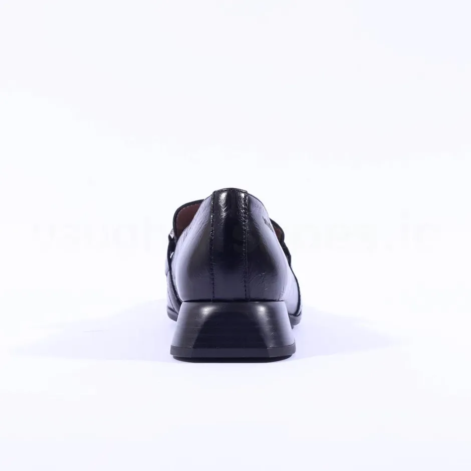Women Wonders Flare Heel Slip On Buckle Loafer - Black Lea