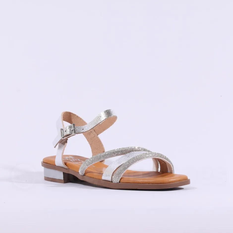 Women Oh My Sandals Flat Glitter Strap Sandal - Silver Sparkle