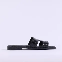 Women Oh My Sandals Flat Mule Slider - Black Croc