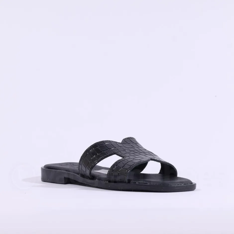 Women Oh My Sandals Flat Mule Slider - Black Croc