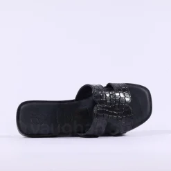 Women Oh My Sandals Flat Mule Slider - Black Croc