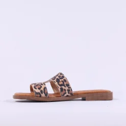 Women Oh My Sandals Flat Mule Slider - Leopard Print