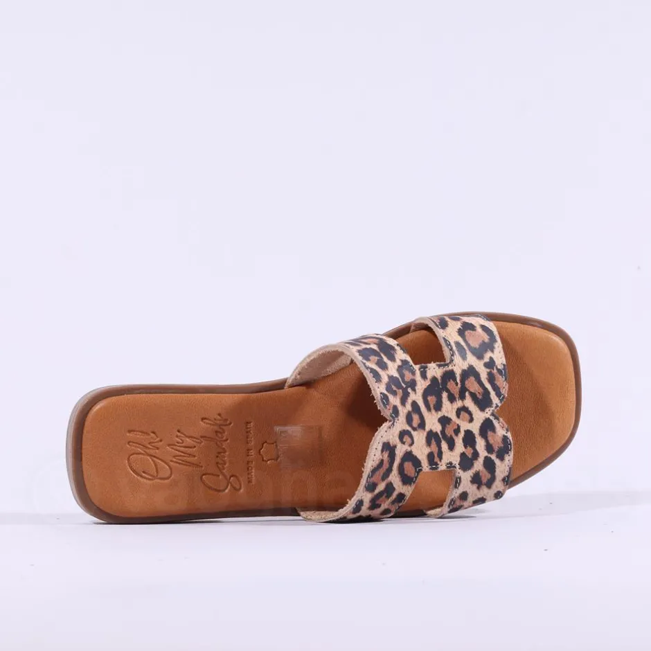 Women Oh My Sandals Flat Mule Slider - Leopard Print