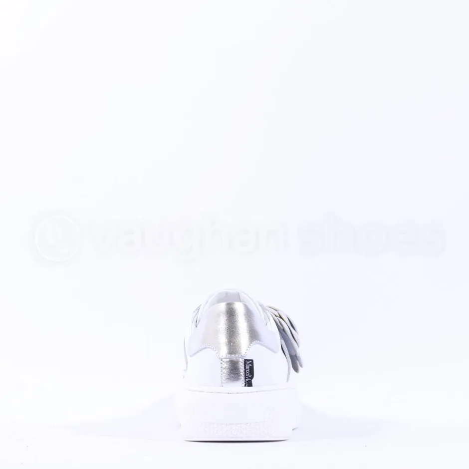 Women Marco Moreo Flower Brooch Low Trainer - White Silver Leather