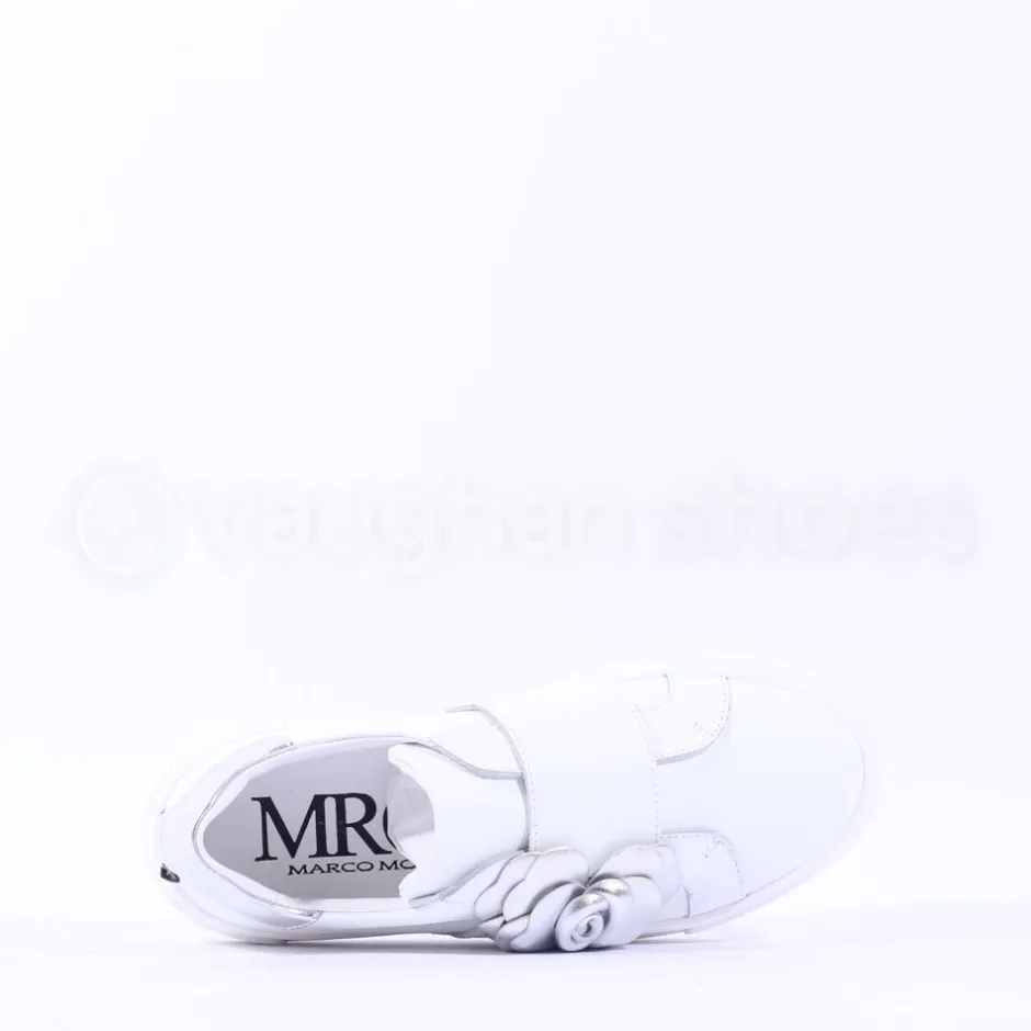 Women Marco Moreo Flower Brooch Low Trainer - White Silver Leather