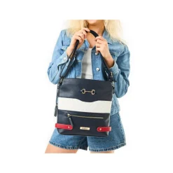 Rieker Front Zip Link Detail Crossbody - Navywhite