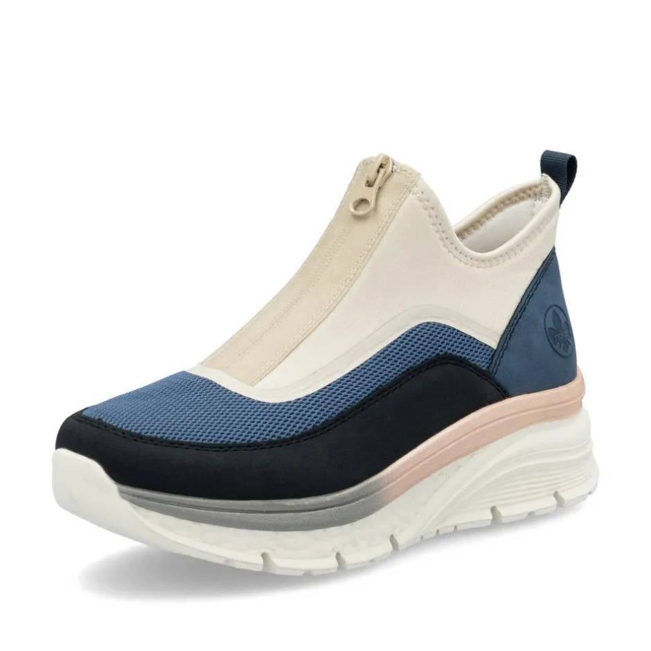 Women Rieker Front Zip Mesh Trainer - Blue Combination