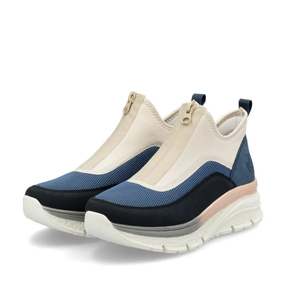 Women Rieker Front Zip Mesh Trainer - Blue Combination