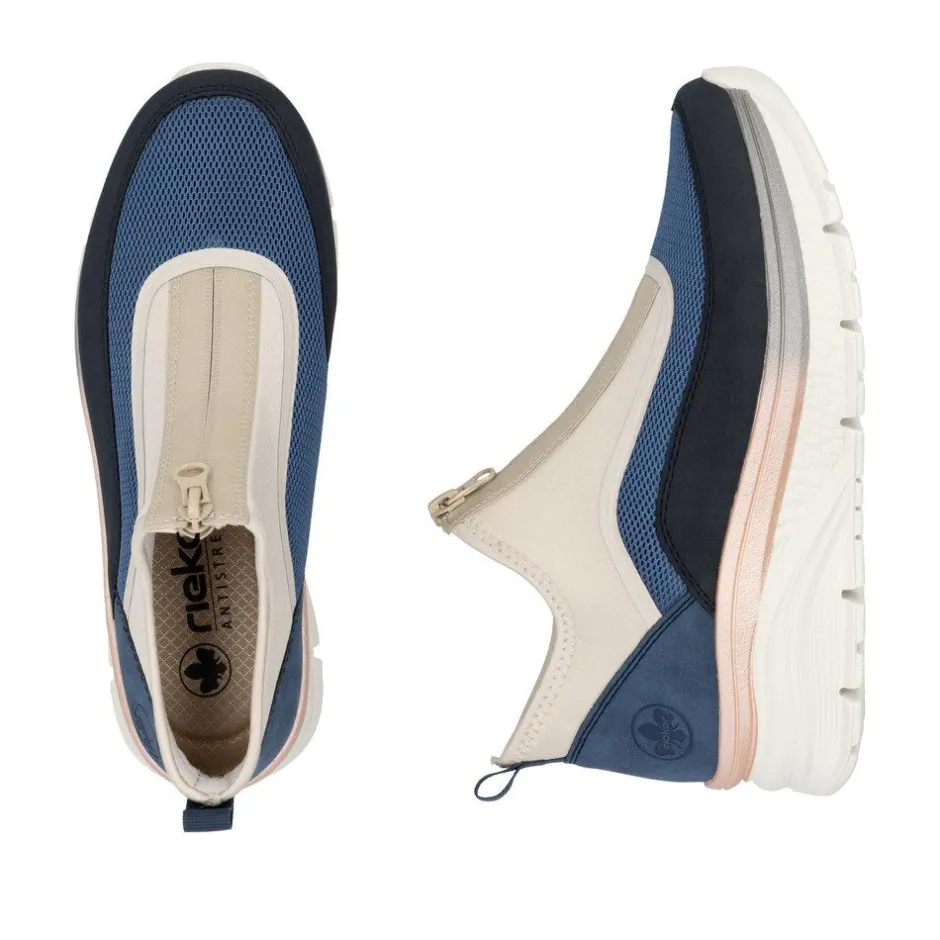 Women Rieker Front Zip Mesh Trainer - Blue Combination