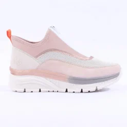 Women Rieker Front Zip Mesh Trainer - Pink Beige Combi