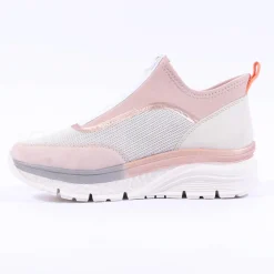 Women Rieker Front Zip Mesh Trainer - Pink Beige Combi