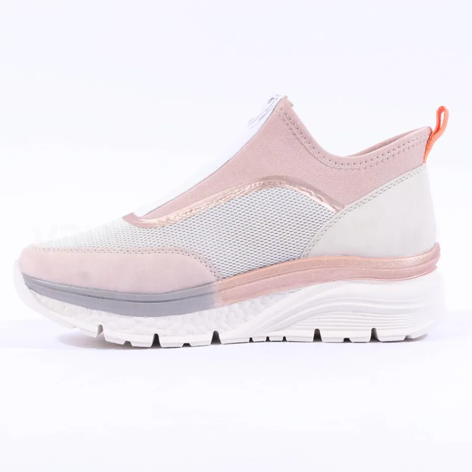 Women Rieker Front Zip Mesh Trainer - Pink Beige Combi