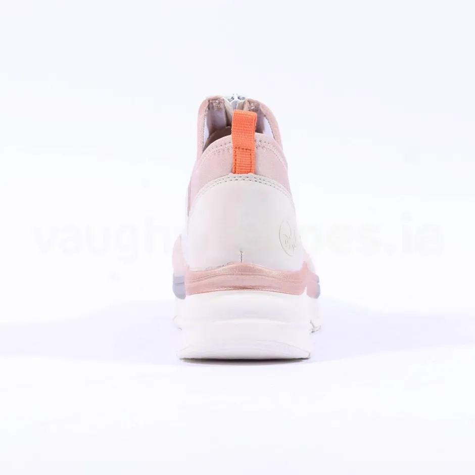 Women Rieker Front Zip Mesh Trainer - Pink Beige Combi