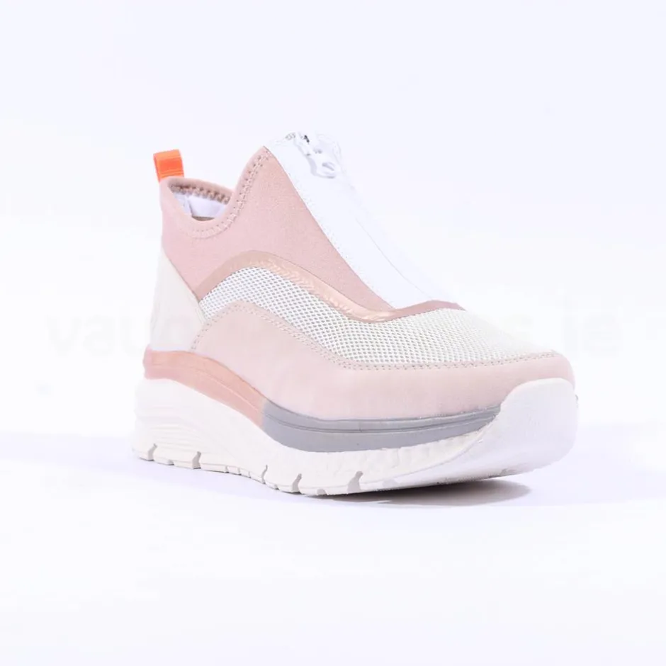 Women Rieker Front Zip Mesh Trainer - Pink Beige Combi