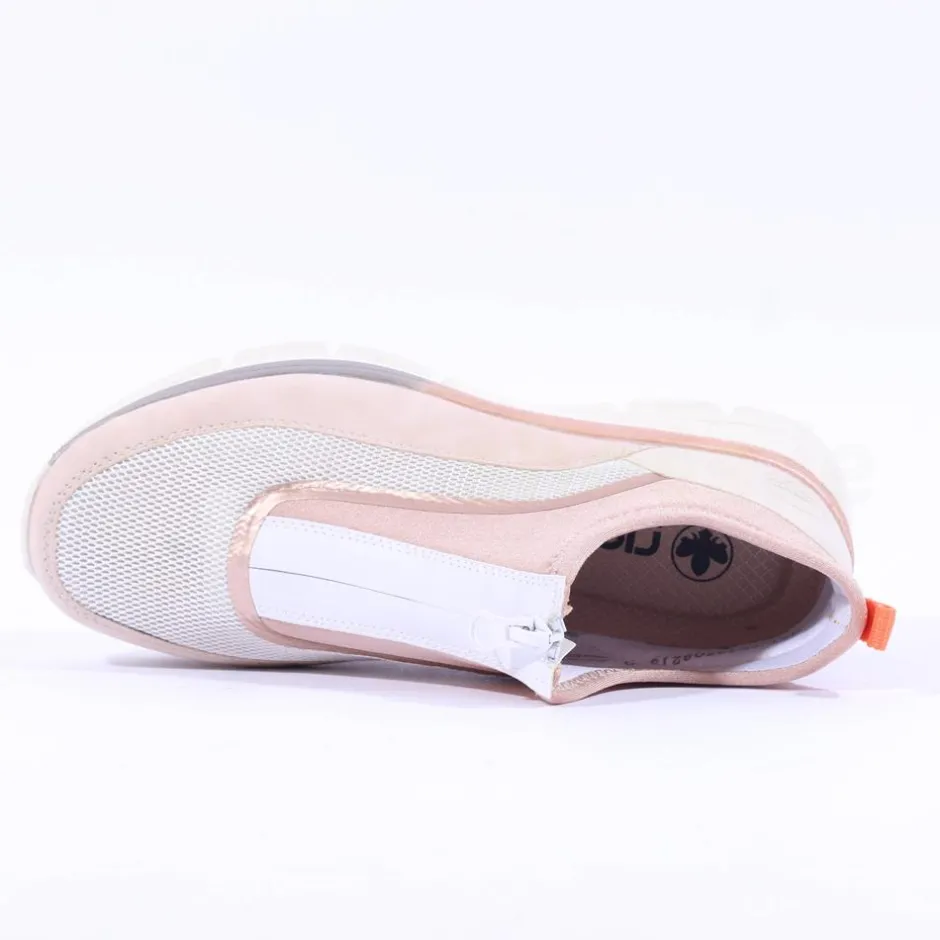 Women Rieker Front Zip Mesh Trainer - Pink Beige Combi