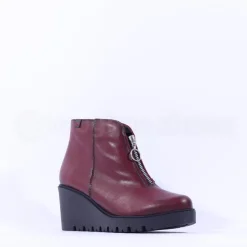 Women Pepe Menargues Front Zip Wedge Boot - Wine Leather