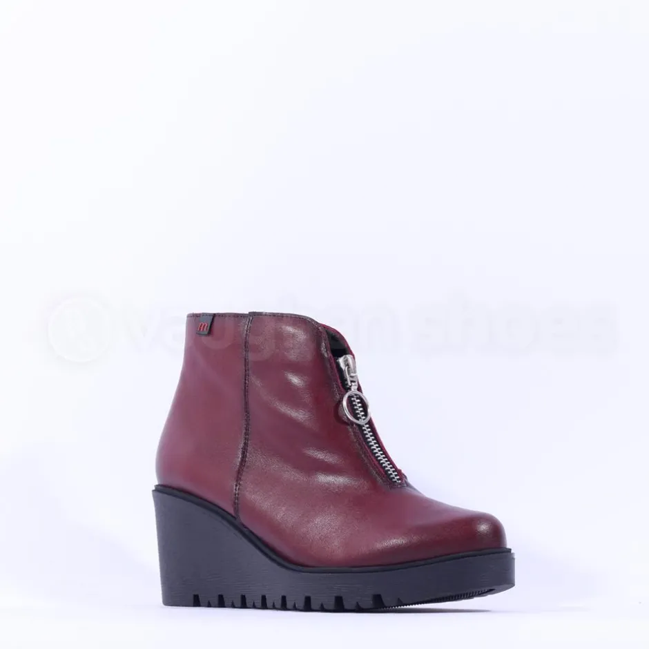 Women Pepe Menargues Front Zip Wedge Boot - Wine Leather