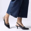 Women Wonders Gaia Kitten Heel Strap Slingback - Black Leather