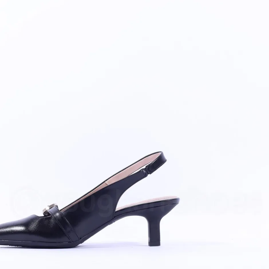 Women Wonders Gaia Kitten Heel Strap Slingback - Black Leather