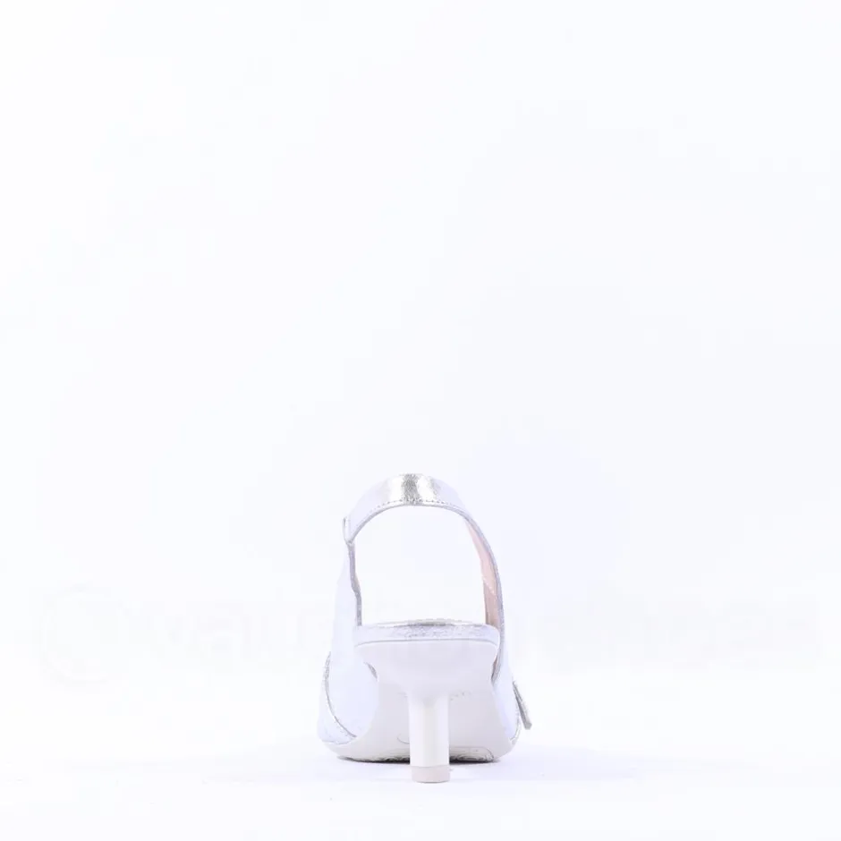 Women Wonders Gaia Kitten Heel Strap Slingback - Silver Leather