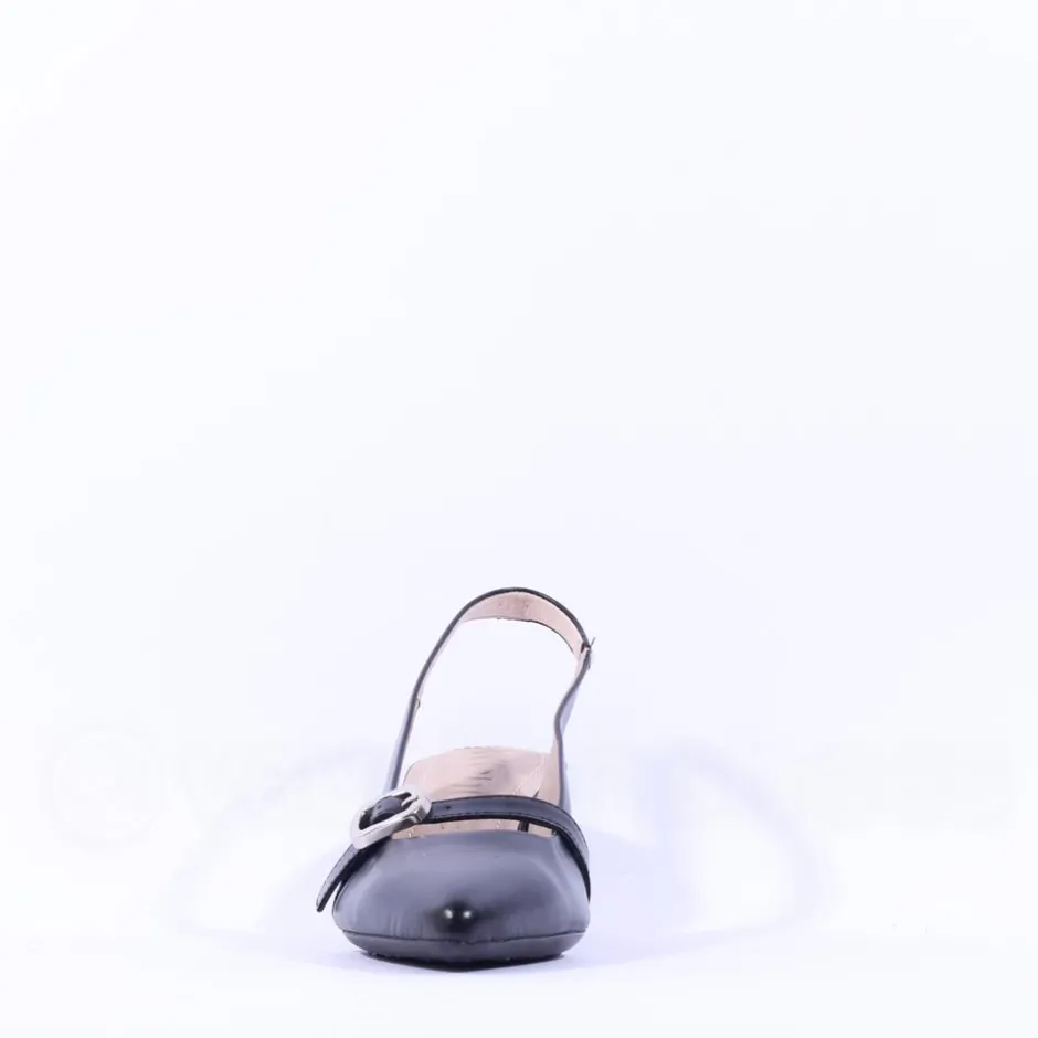 Women Wonders Gaia Kitten Heel Strap Slingback - Black Leather