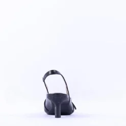 Women Wonders Gaia Kitten Heel Strap Slingback - Black Leather