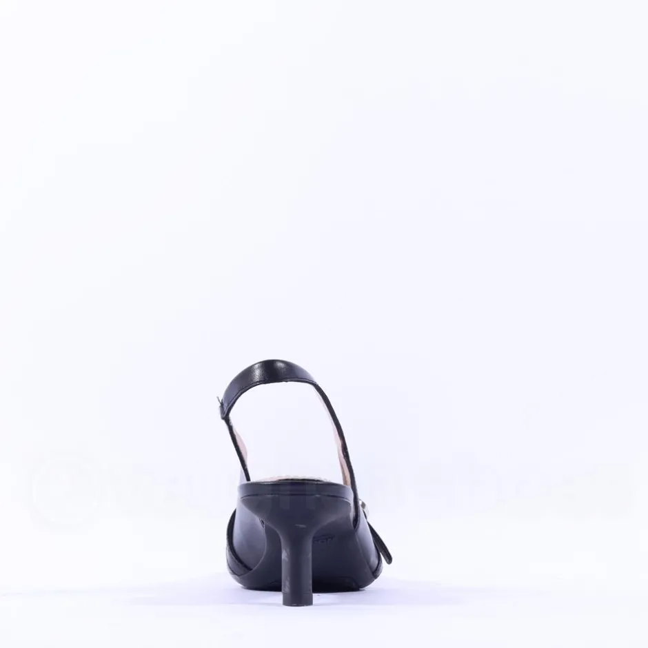 Women Wonders Gaia Kitten Heel Strap Slingback - Black Leather