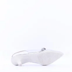 Women Wonders Gaia Kitten Heel Strap Slingback - Silver Leather