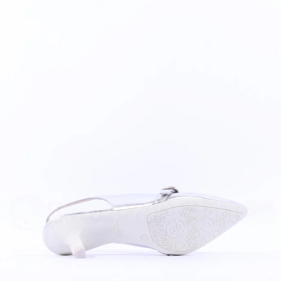 Women Wonders Gaia Kitten Heel Strap Slingback - Silver Leather