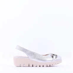 Women Wonders Gale Slingback Link Wedge - Silver Leather