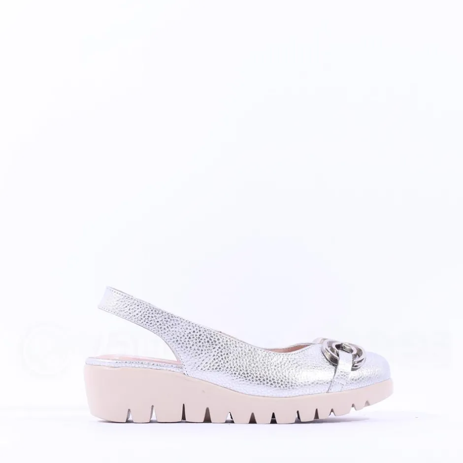 Women Wonders Gale Slingback Link Wedge - Silver Leather