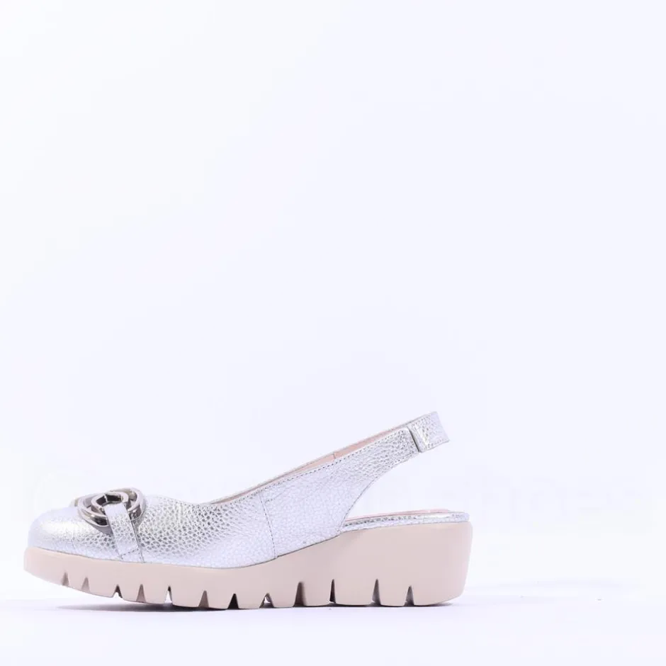 Women Wonders Gale Slingback Link Wedge - Silver Leather