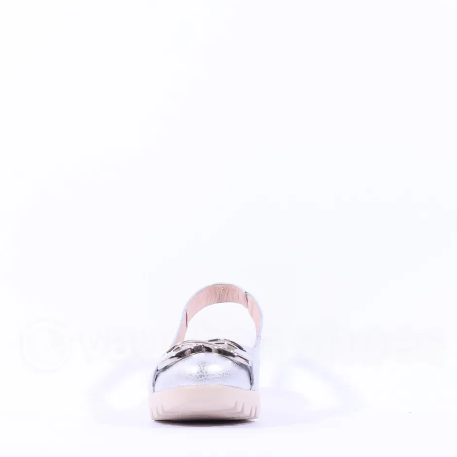 Women Wonders Gale Slingback Link Wedge - Silver Leather